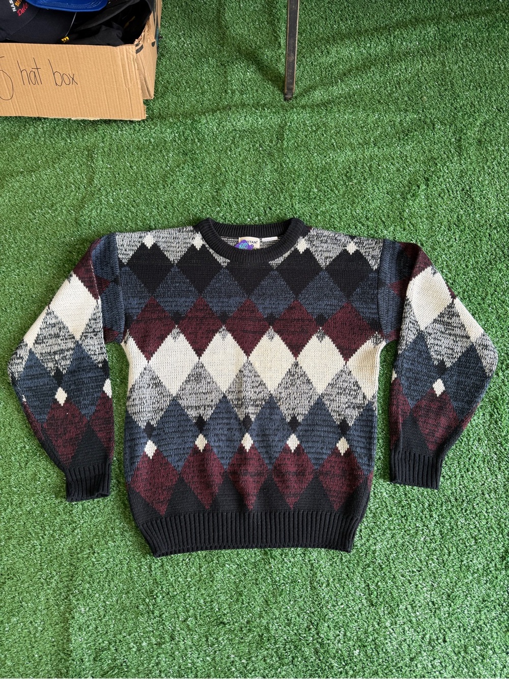 Puritan Argyle Crewneck Sweater in Black, Gray & Burgundy